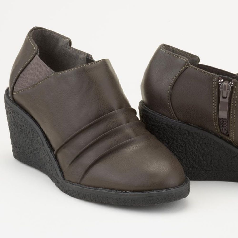 Brown Wedge Booties with Pleated Upper